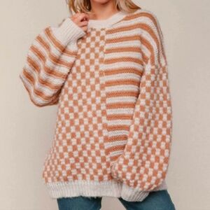 New Haptics Oatmeal & Taupe Checkered Sweater